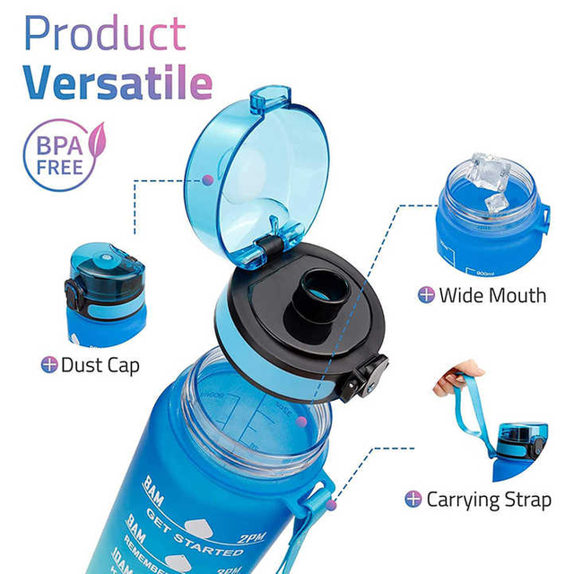 New Design BPA Free 1000ML Plastic High Quality Tritan Gym Sports Motivational Water Bottle with Custom logo