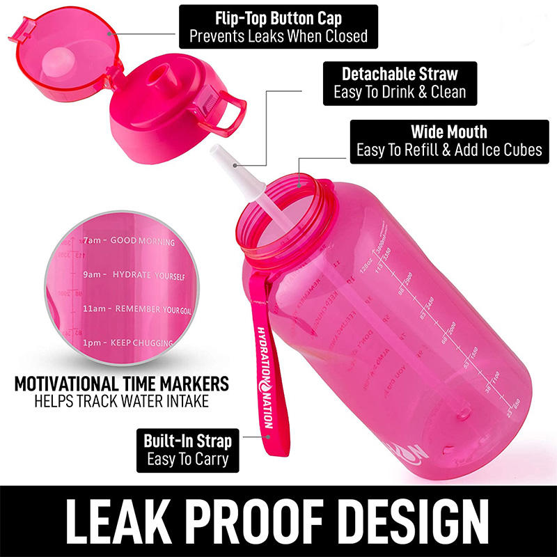 1 Gallon Motivational Water Bottle with Paracord Handle & Removable Straw - BPA Free Leakproof Water Jug with Time Marker