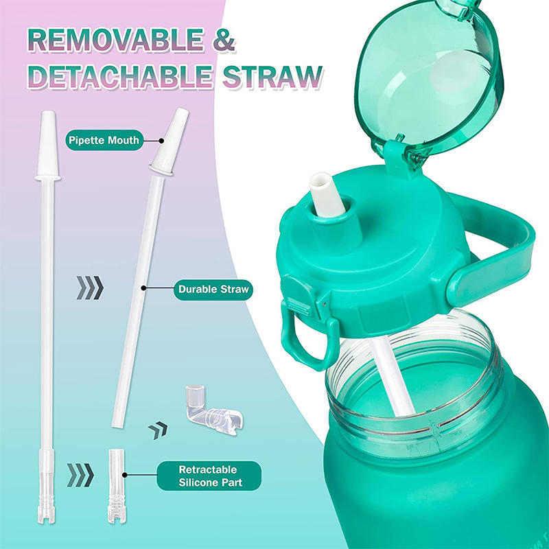 Wholesale 64oz 2 Liter Large Capacity Fitness Gallon Sports Motivational Plastic Water Bottle with Time Marker and Straw