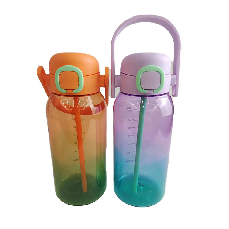 Custom 1L Large Capacity Straw Cup Plastic Water Cup Color Sport Motivational Outdoor Direct Drinking Water Bottle with Handle