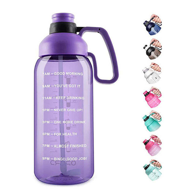2200Ml Custom Logo Transparent Big Capacity Motivational Plastic Water Bottle With Straw