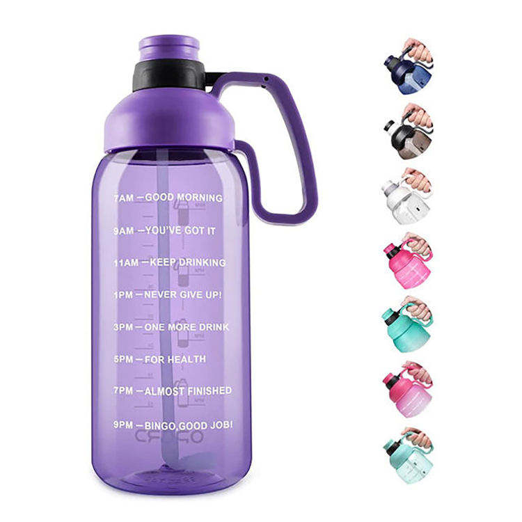 2200Ml Custom Logo Transparent Big Capacity Motivational Plastic Water Bottle With Straw