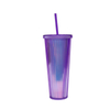 24oz Purple and Green Double Wall Plastic Tumbler with Lid and Straw Colorful Diamond Glitter Durian Shaped Tumbler