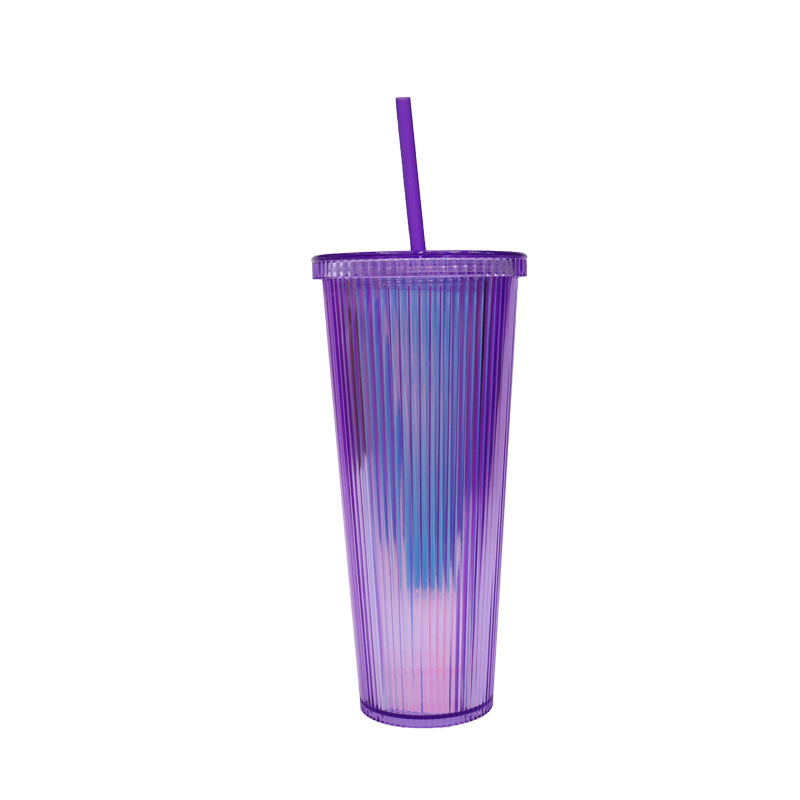 24oz Purple and Green Double Wall Plastic Tumbler with Lid and Straw Colorful Diamond Glitter Durian Shaped Tumbler