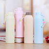Custom Bpa Free Double Wall Anti Scald Plastic Shell and Glass Water Cup for Girls Glass Water Bottle With Silicone Handle
