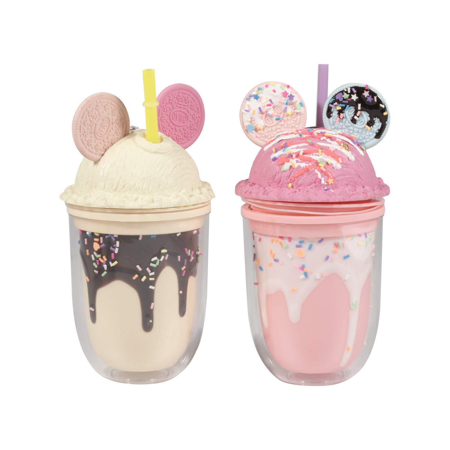 BPA Free Beautiful 400ml Water Bottle Plastic Double Wall Ice Cream Shape Plastic Cup with Lid and Straw for Kids