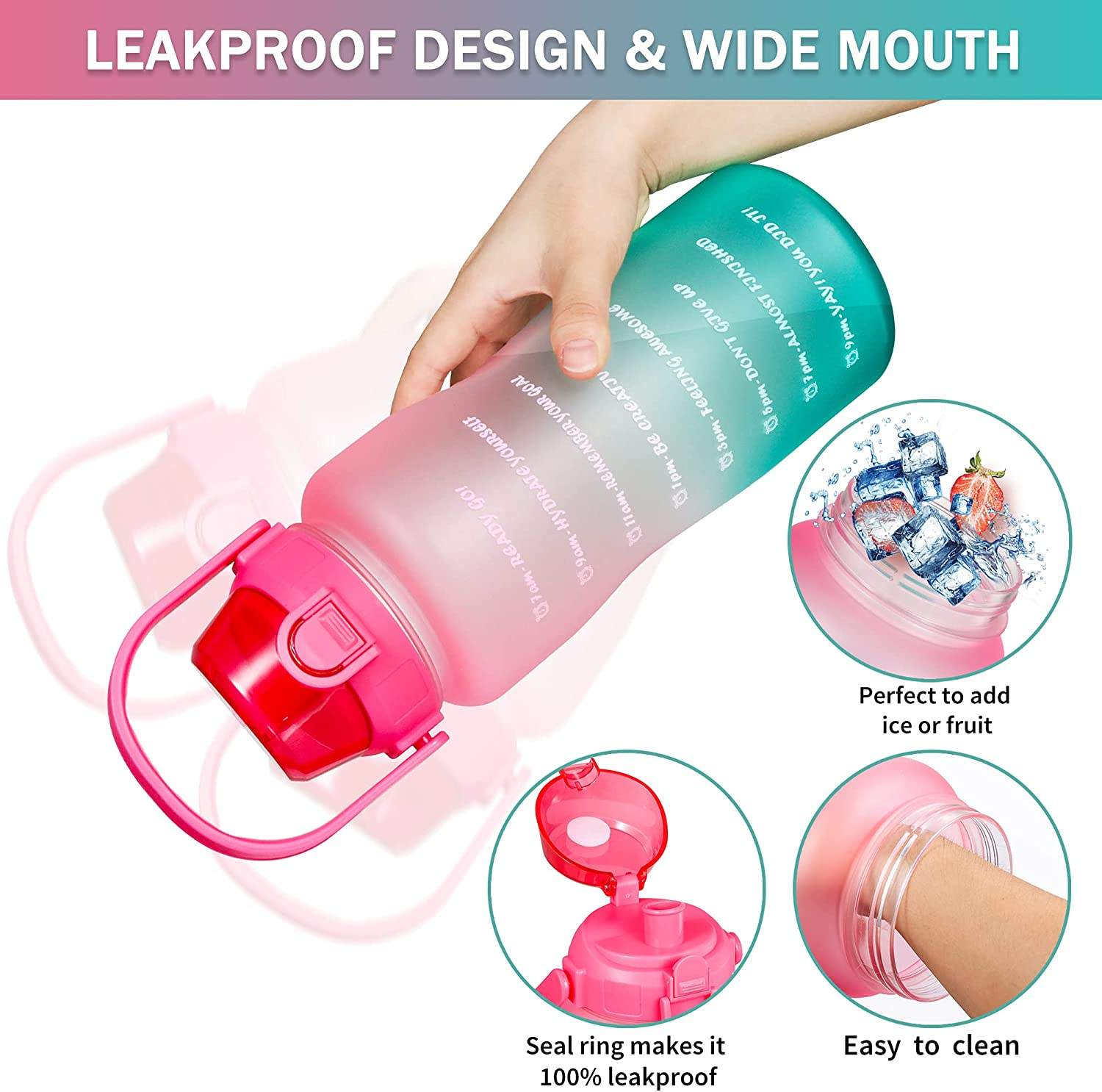 Tritan BPA Free Water Jug 128oz Motivational Plastic Gallon Water Bottle With Time Marker Straw for Fitness Gym Sports