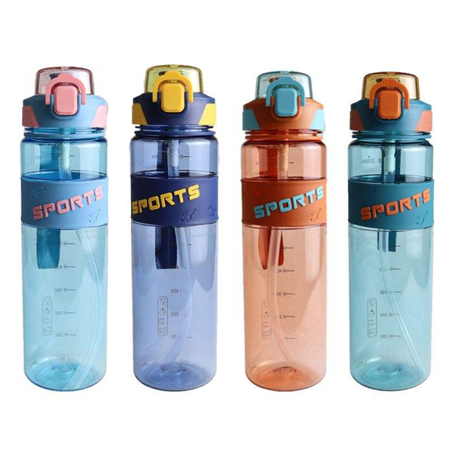 32oz Eco Friendly Wide Mouth with Straw and Handle Rope Portable Plastic Water Bottle Anti-slip Silicone Ring