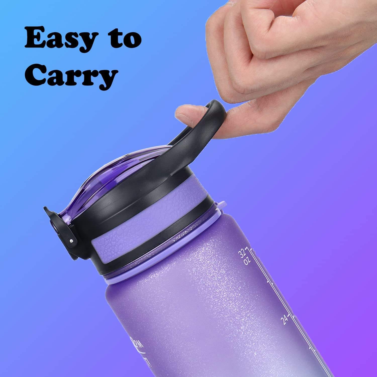 32 OZ Leak Proof BPA Free Plastic Fitness Sports Motivational Tritan Water Bottle with Times to Drink and Straw