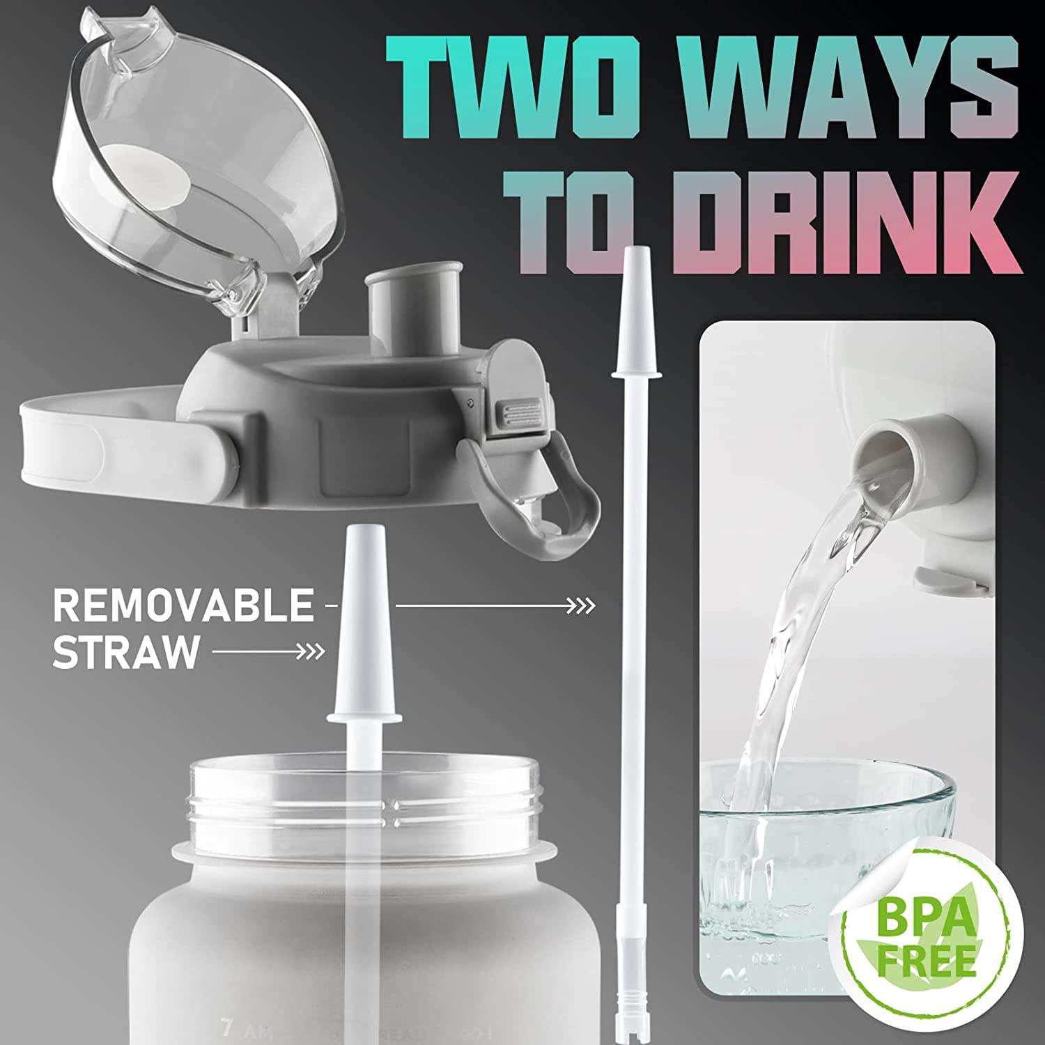 With Time Marker Straw Flip Top Divtop Handle Plastic Big Gym Sports 2200ml Jugs Motivational Half One 1 Gallon Water Bottle