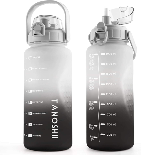 With Time Marker Straw Flip Top Divtop Handle Plastic Big Gym Sports 2200ml Jugs Motivational Half One 1 Gallon Water Bottle