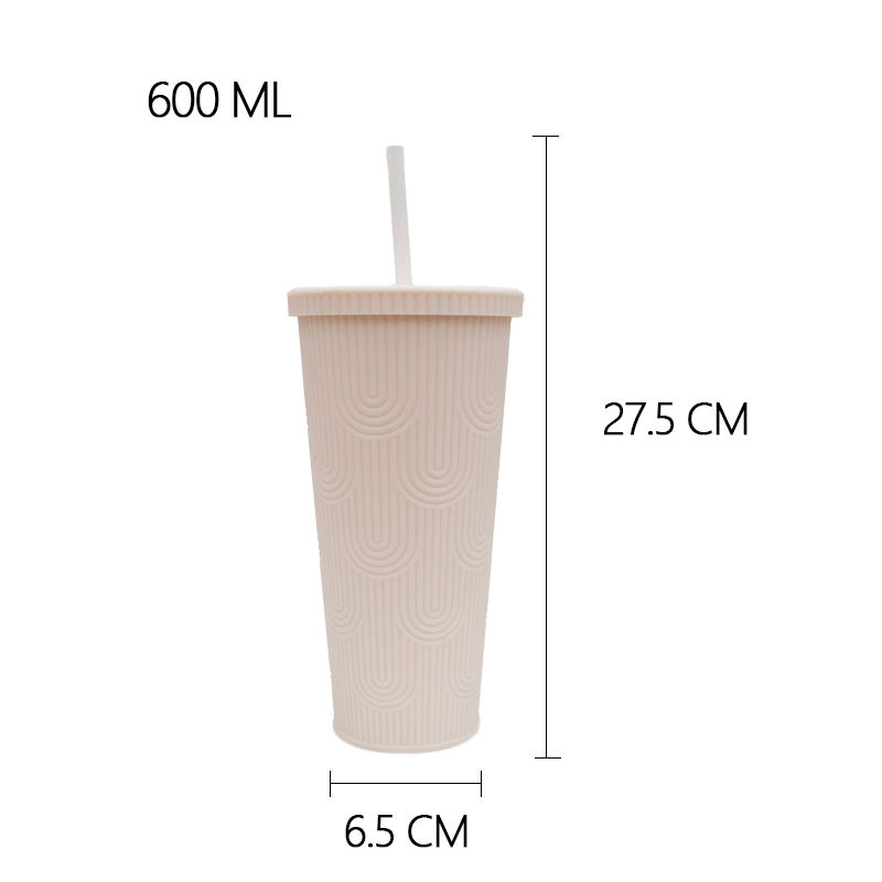 600ml Fashionable Textured Plastic Cup with Straw 21 oz Colorful Durian Straw Tumbler Double-layer Plastic Cup With Lid