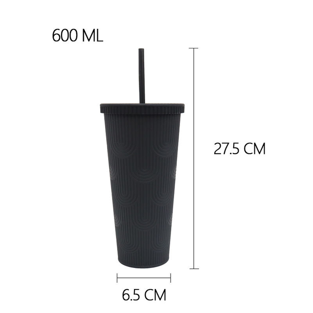 600ml Fashionable Textured Plastic Cup with Straw 21 oz Colorful Durian Straw Tumbler Double-layer Plastic Cup With Lid