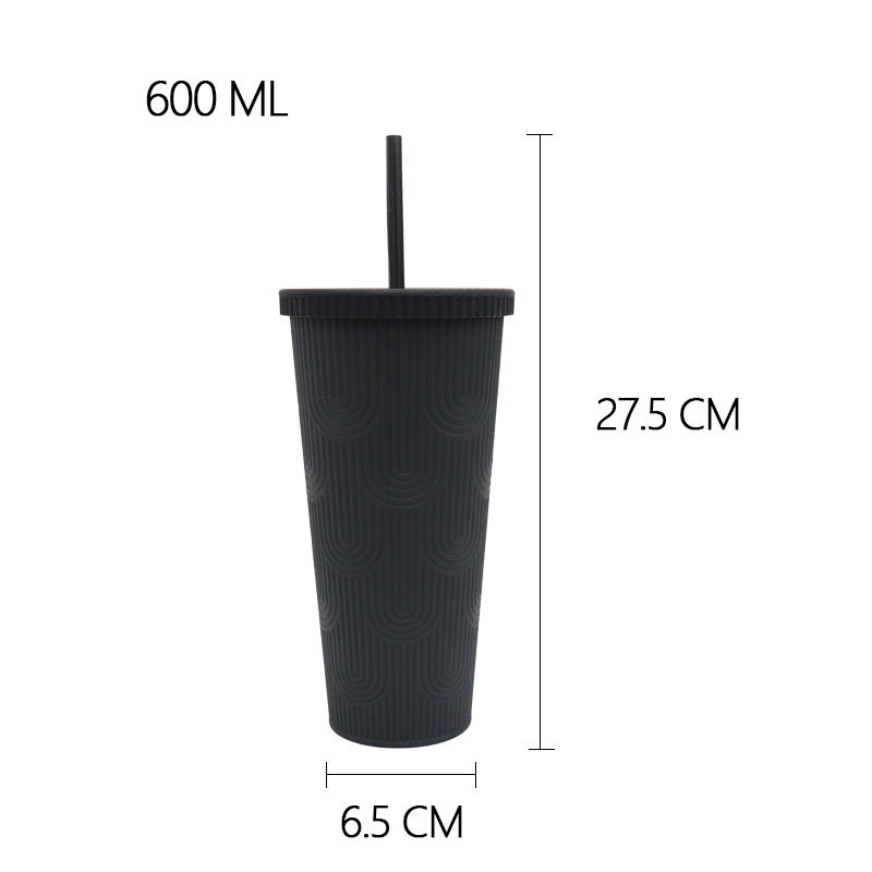 600ml Fashionable Textured Plastic Cup with Straw 21 oz Colorful Durian Straw Tumbler Double-layer Plastic Cup With Lid
