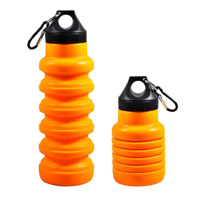 32oz Food Grade Silicone Foldable Travel Drinking Water Bottle with Lid and Locking Buckle Handle