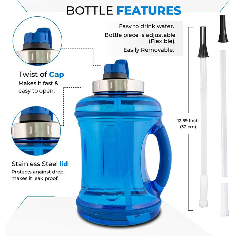 Wholesale Large Capacity 2.2L BPA-Free Plastic Sport Gym Half Gallon Water Bottle