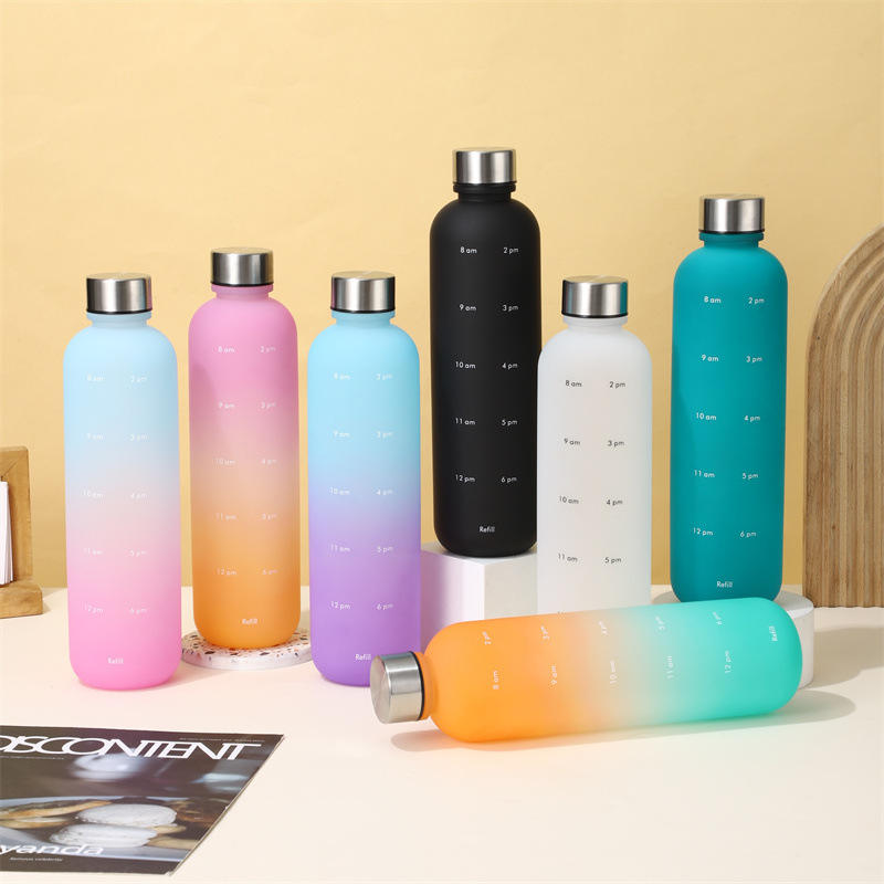 BPA Free 1000ML Motivational PC Leak Proof Frosted Water Bottle With Time Marker