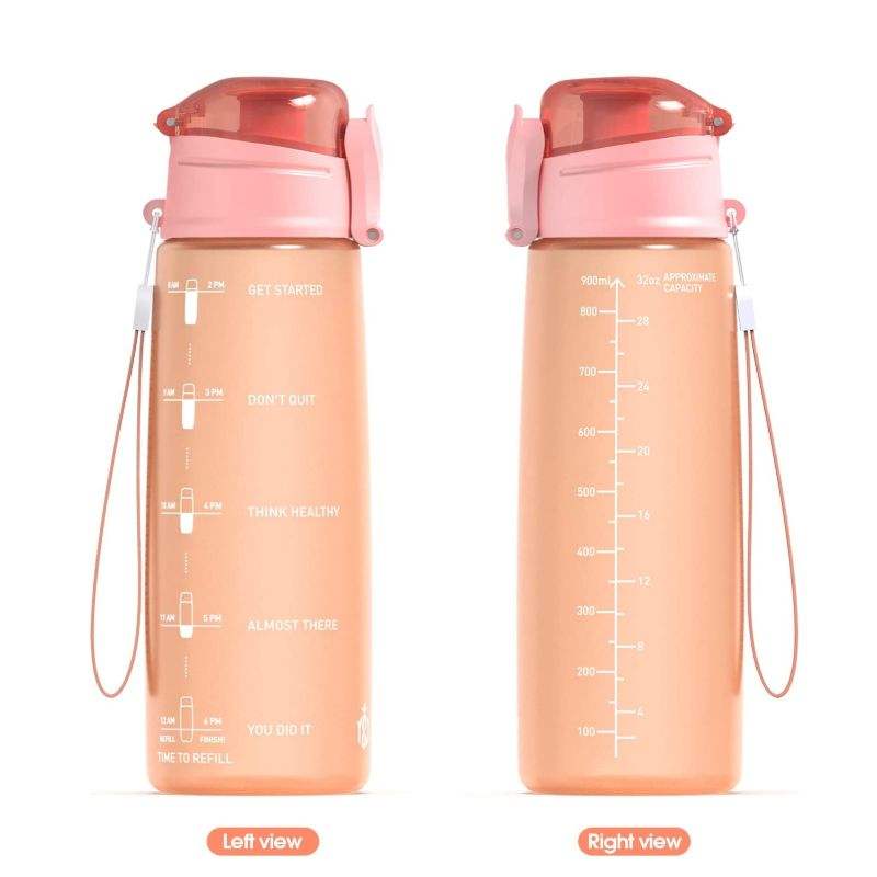 32oz Custom logo for the Button Switch Fitness Plastic Water Cup with clear Scale Lines and a Direct Drinking Spout