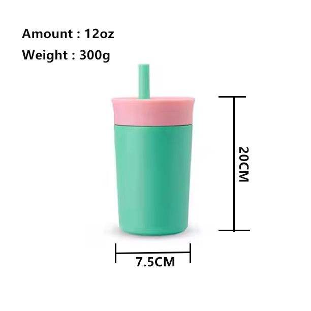 12oz Cute and Insulated Stainless Steel Cup with a Splash-proof Straw and a Silicone Mouthpiece Customizable