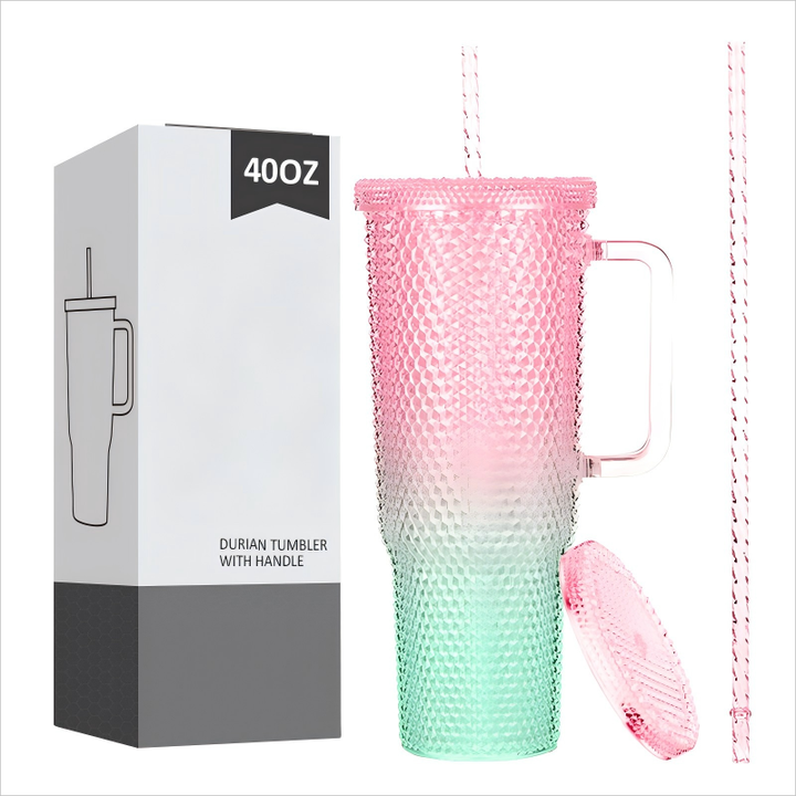 New Upgraded Water Cup BPA Free 40oz Double Wall Straw Plastic Cup Durian Cup for Gym