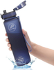 1L 32 Oz Custom Plastic Straw Strainer Filter Gym Sports BPA Free Tritan Motivational Water Bottle With Time Marker