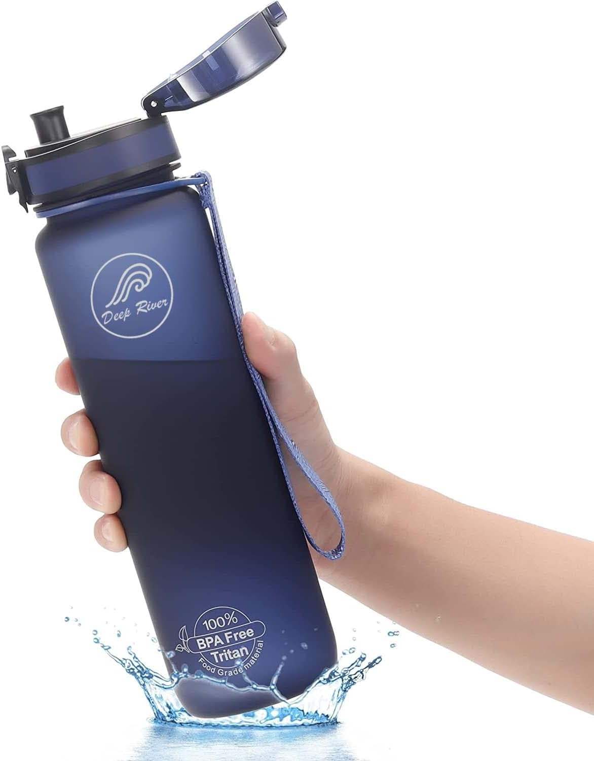 1L 32 Oz Custom Plastic Straw Strainer Filter Gym Sports BPA Free Tritan Motivational Water Bottle With Time Marker
