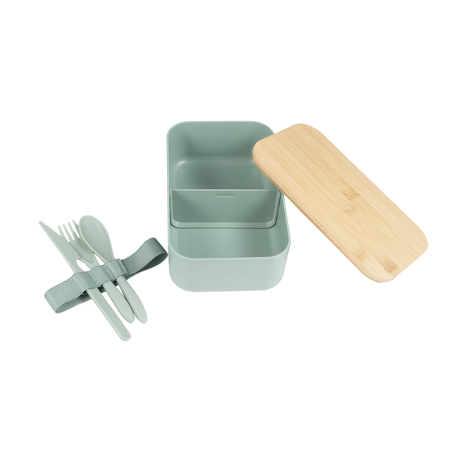 1.4L Bamboo Lid Bento Lunch Box Salad Food Storage Container Leakproof Lid with Cutlery Rpet Material Body