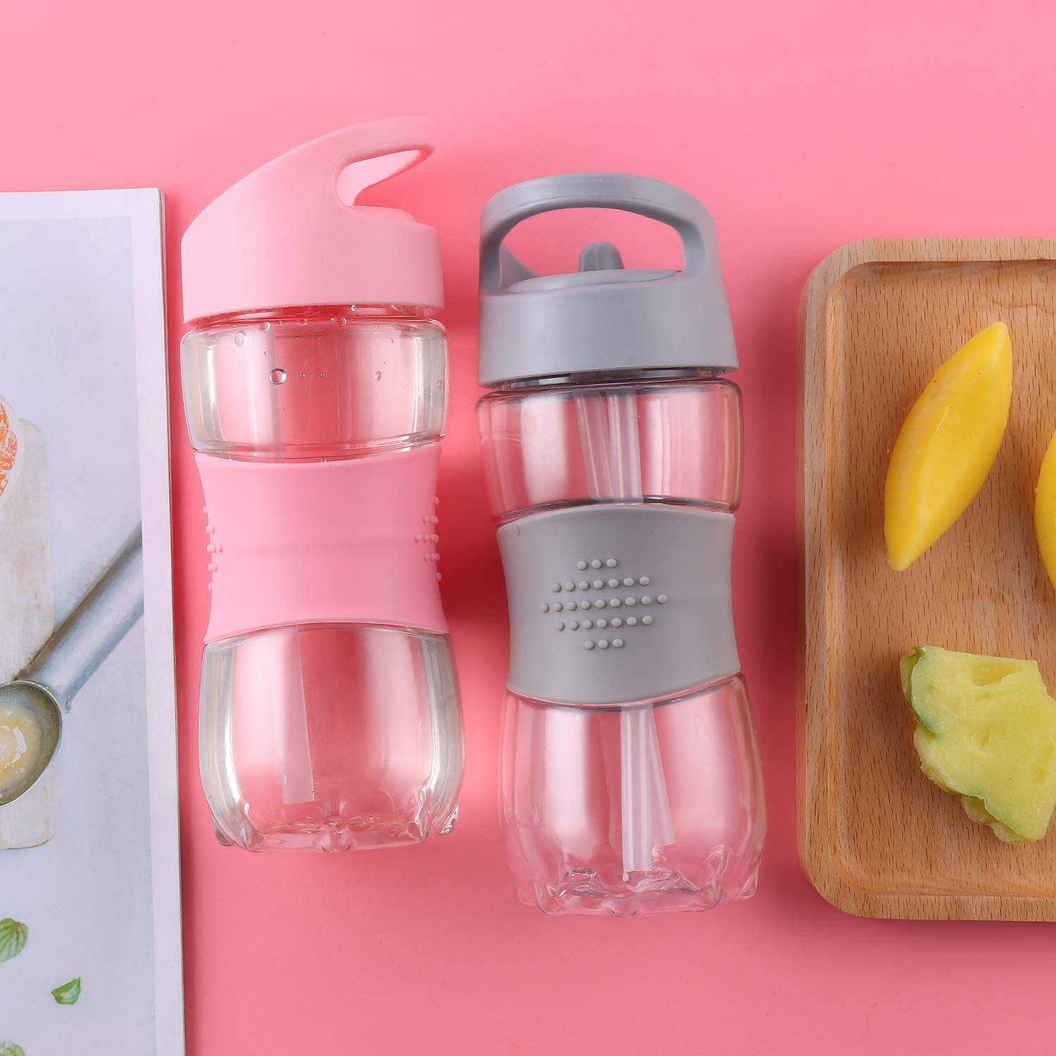400ML New Design Bpa Free Plastic Tritan Kids Children Water Bottle with Anti slip Silicone Ring and Handle