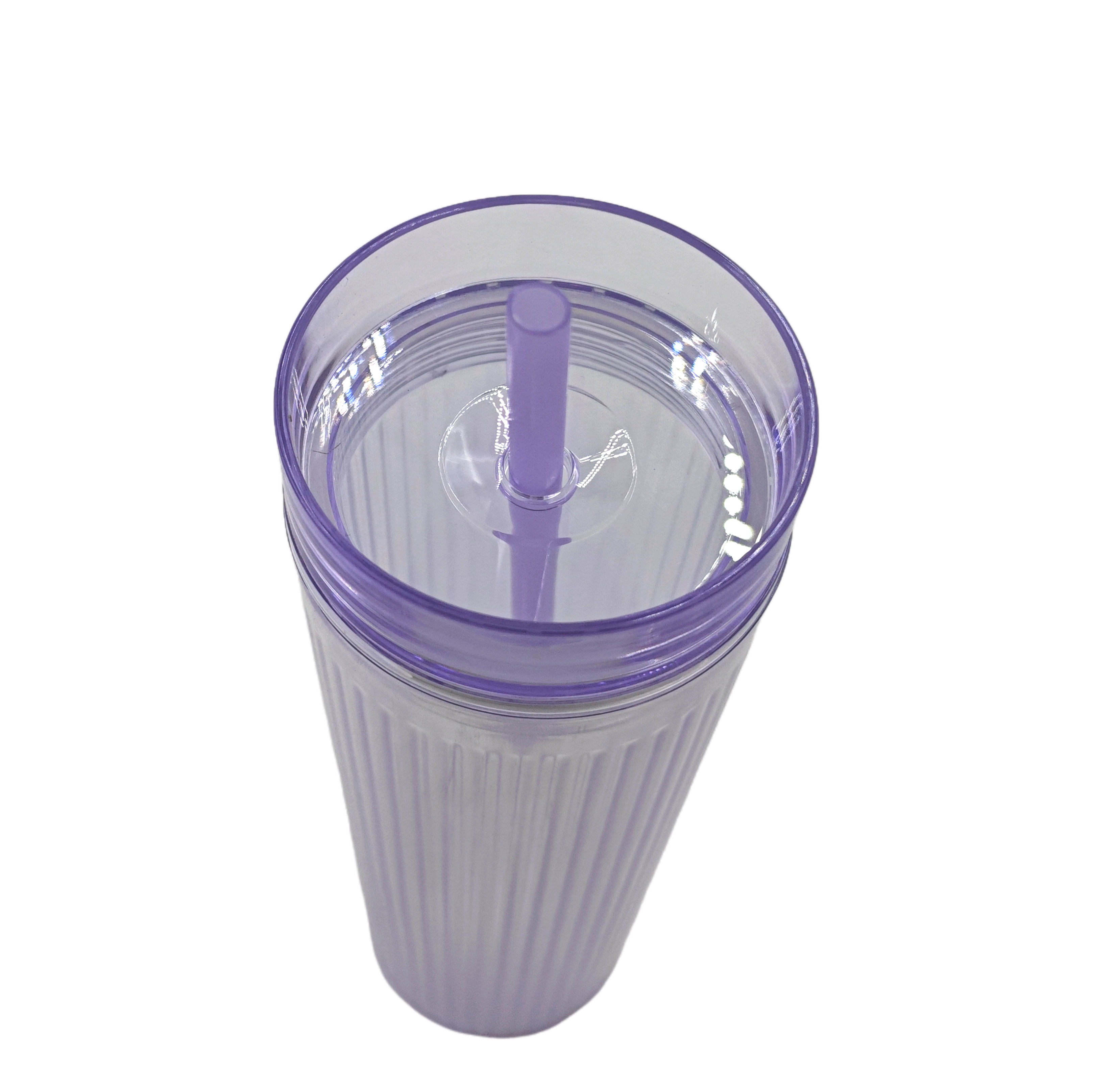 Simple Style 450ML Double Layered Transparent Straw Drink Cup with Patterns BPA Free Made of PS Material