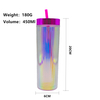 Wholesale Double Layered Cup Wall Plastic Water Cups in the Style of Colorful Glitter Flakes with a Straw Made of AS Material