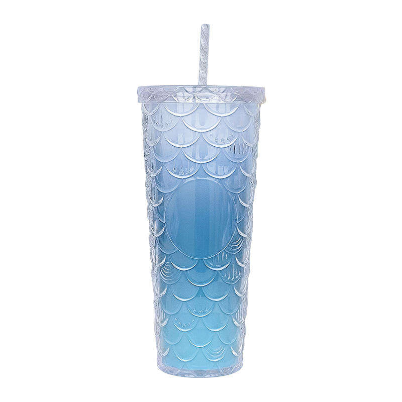700ML High Appearance Level High Texture Milk Drink Fish Scale Plastic Bottle With Straw