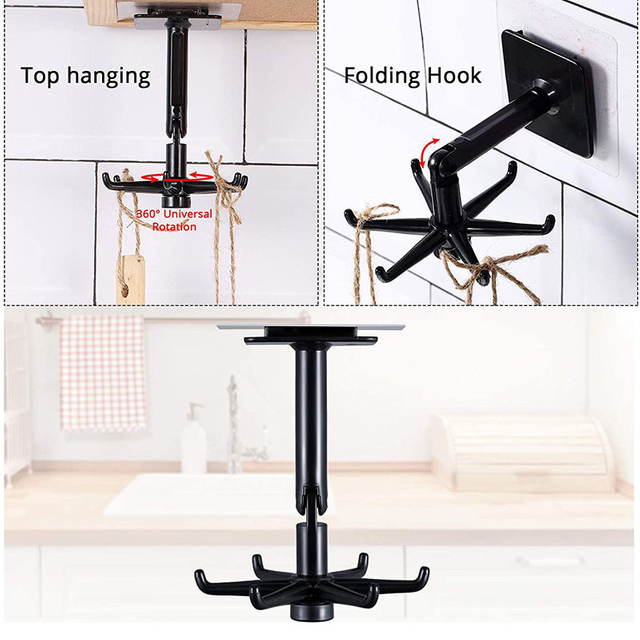 6 Pieces Rotating Folding Hook Multi-Purpose 180 Degrees Vertical Flip Hook Waterproof Self-Adhesive Folding Hook for Home