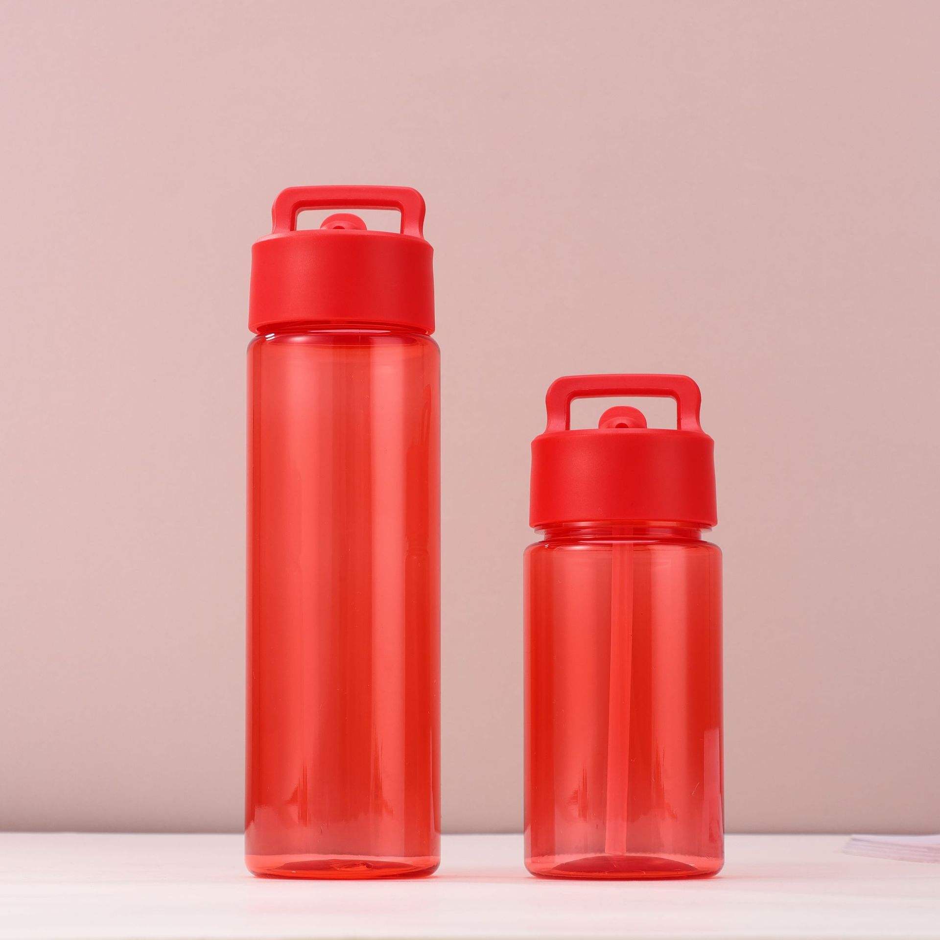 Factory Portable Handle Straw Plastic Beverage Bottle 450ml Children Outdoor Back to School Water Cup