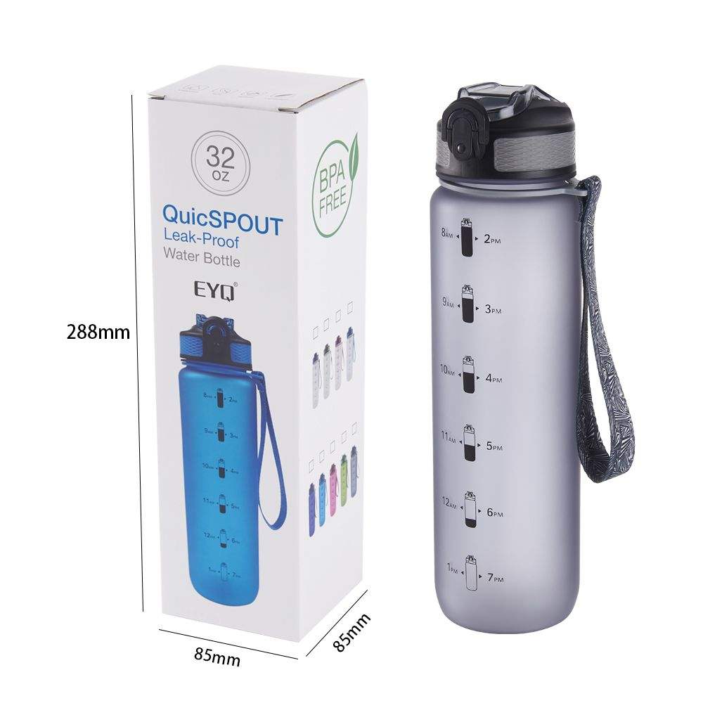 Customized logo Popular 32oz Sports Water Bottle with Time Scale Lines and a Straw
