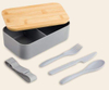 Eco- Friendly Lunch Box Made of RPET Material Suitable for Everyone Comes with Bamboo Lid As Well As a Knife a Fork and a Spoon