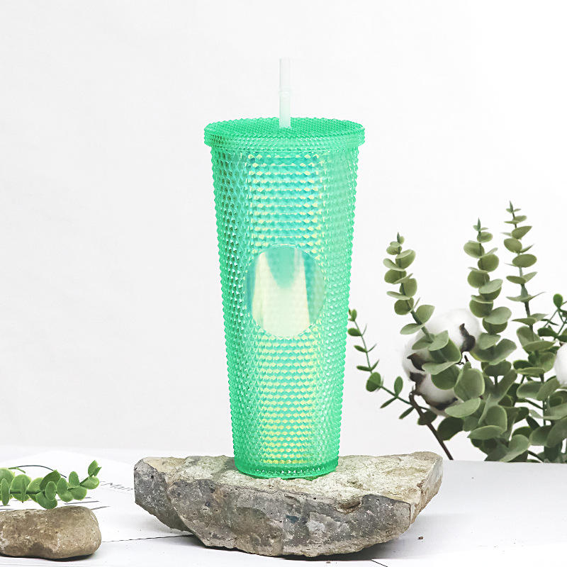 700ML Colorful Plastic PS Leak Proof Durian Grid Cup Diamond studded Mug