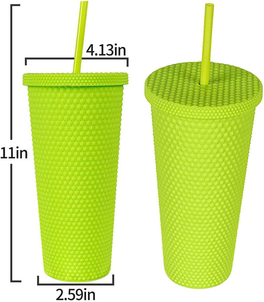 Wholesale Reusable Diamond Drinking Cups Multi Color Tumblers Double Wall Matte Plastic 24oz studded Tumblers