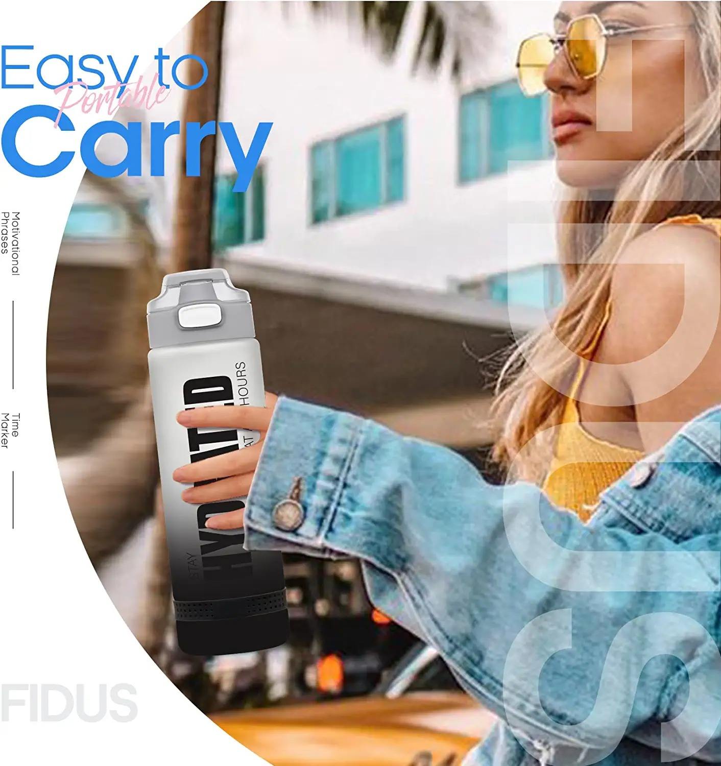 Wholesale 32oz Motivational Water Bottle Outdoor Custom LOGO BPA Free Wide Mouth Plastic Sport Water Bottle