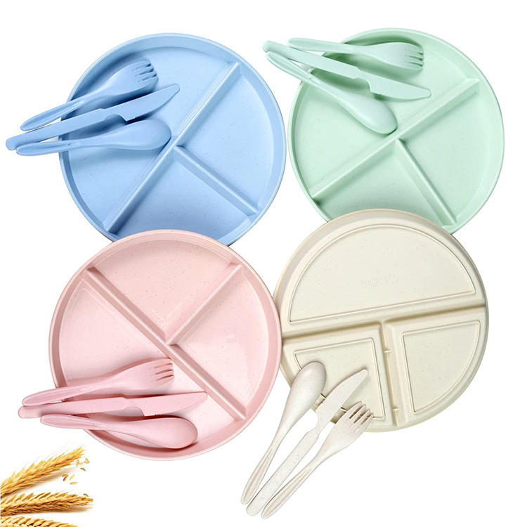 Pratos De Palha De Trigo Infantil Custom Dessert Plates RPET BPA FREE PLASTIC Plates Divided Plate