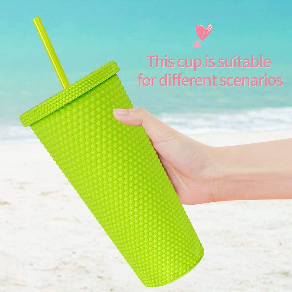 Wholesale Reusable Diamond Drinking Cups Multi Color Tumblers Double Wall Matte Plastic 24oz studded Tumblers