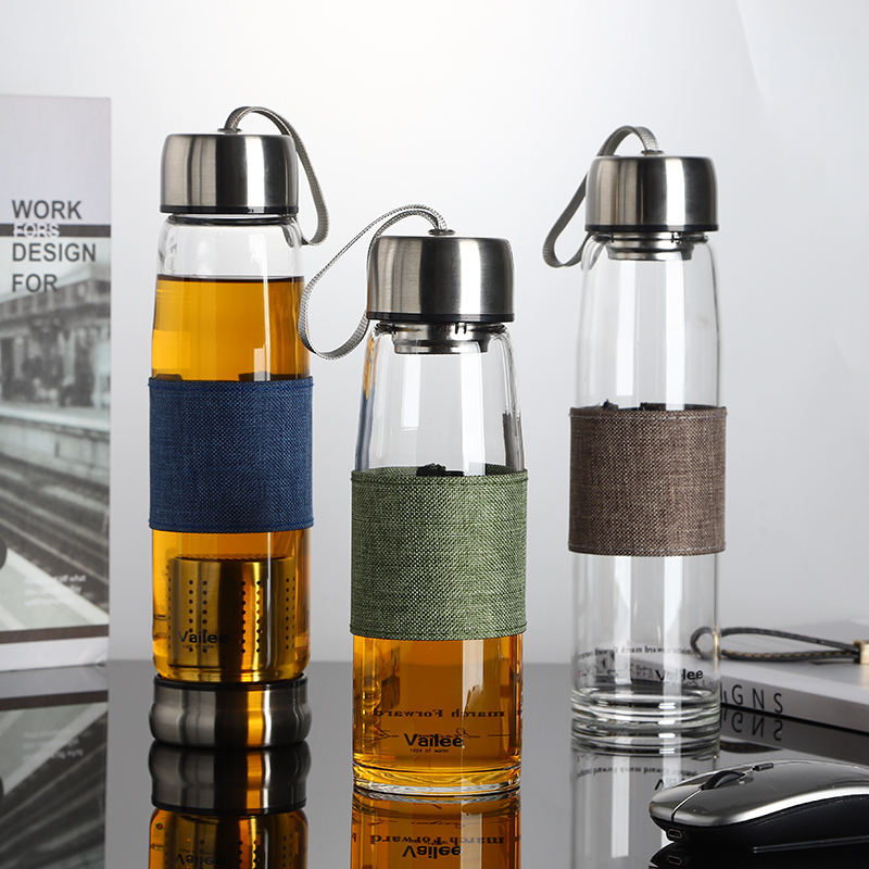 450Ml Borosilicate Back to School Double Walled Tea Water Bottle Glass Drinking Water Bottle