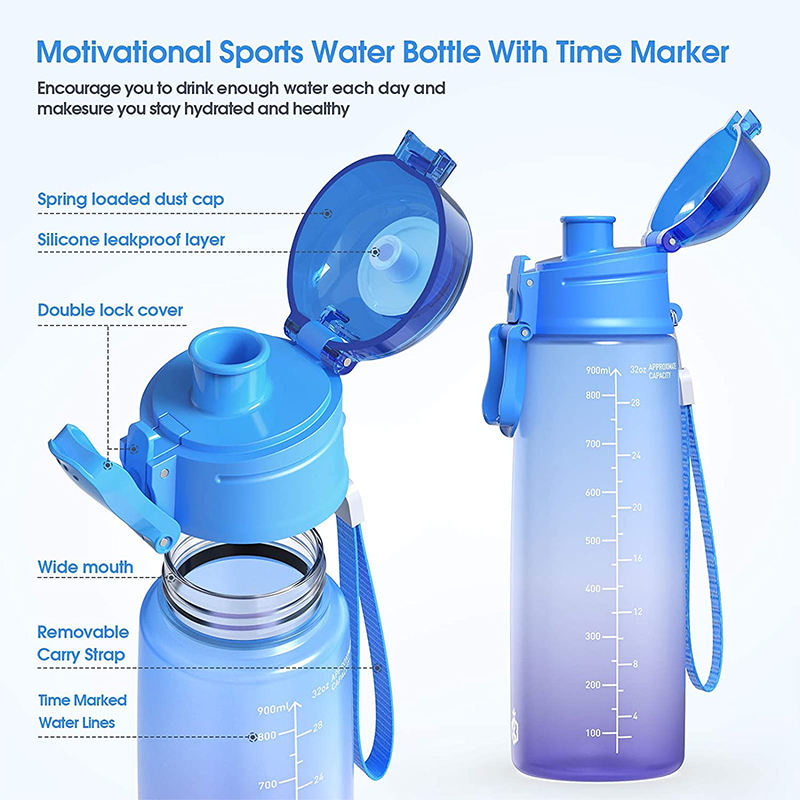 Wholesale Eco Friendly Tritan Plastic Sport Water Bottle With Time Marker Custom Straw Lid Drink Motivational Water Bottle