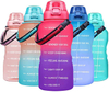 2.2L 64OZ Plastic Water Bottle Large Wide Mouth Leakproof Durable BPA Free Motivational Fitness Sports