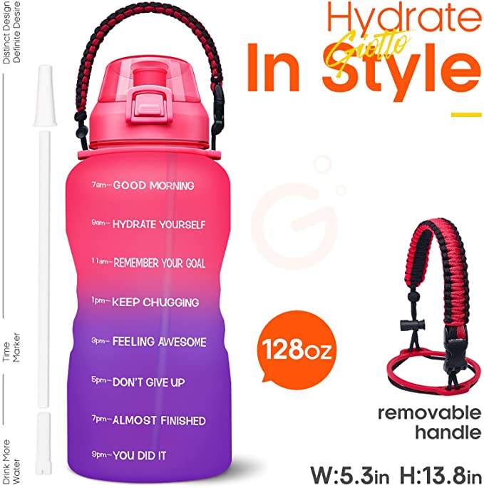 2.2L 64OZ Plastic Water Bottle Large Wide Mouth Leakproof Durable BPA Free Motivational Fitness Sports