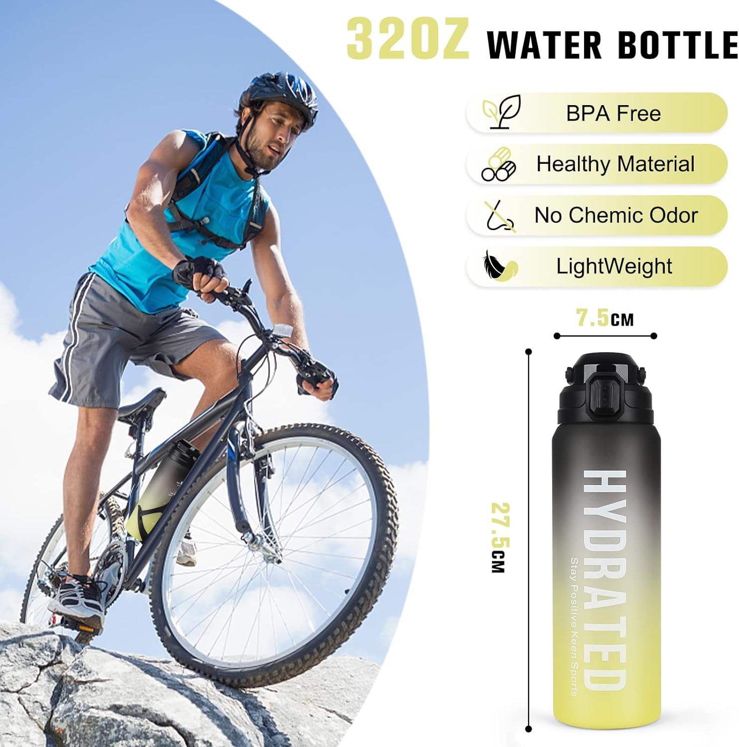 Leak Proof Drinks Bottle BPA Free for Sports Hiking Gym Cycling School and Office