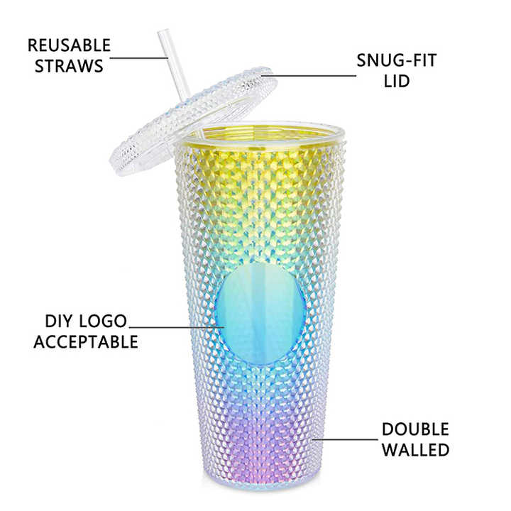 Leakproof Iridescent Iced Coffee Funny Tumbler With Straw Double-Wall-Tumbler