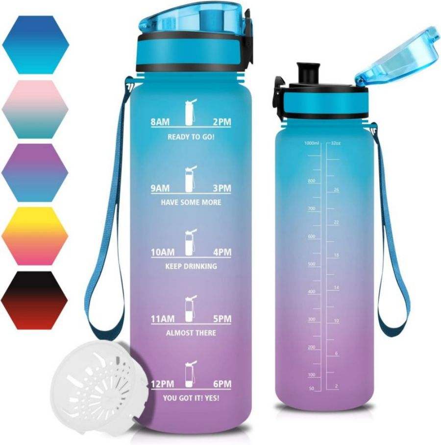 Sports Water Bottle Portable Tritan Leakproof Drinking Bottle with Flip Infuser One Hand Open
