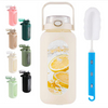 64oz Plastic Water Bottle With Straw and Handle Lid Half Gallon Motivational Bottle With Silicone Sleeve and Time Marker