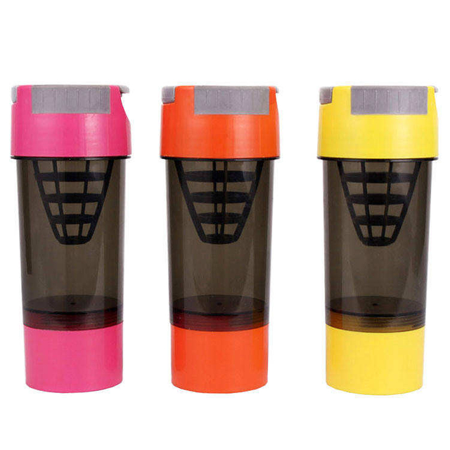 600Ml Wide Mouth Clear Motivational Plastic Protein Sports Shaker Water Bottle With Pill Box Capacity Scale