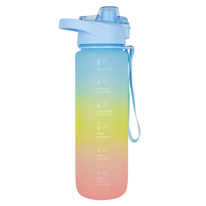32oz Motivation Water Bottle with Time Marker BPA Free & Frosted Tritan Plastic Water Bottle with Fruit Strainer